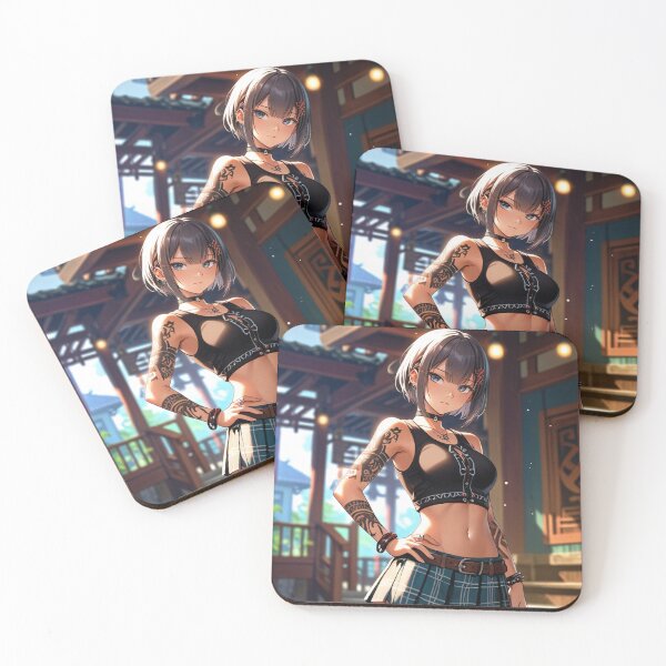 Item preview, Beautiful dark haired Tattooed Anime Manga Girl in sleeveless top designed and sold by Vintage Designs +.