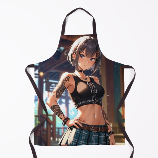 Item preview, Beautiful dark haired Tattooed Anime Manga Girl in sleeveless top designed and sold by Vintage Designs +.