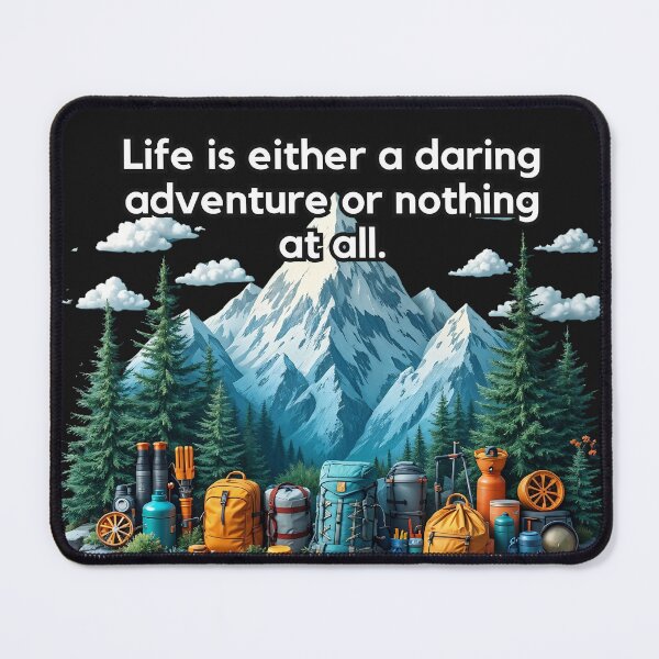 Item preview, A lively 3D background featuring hiking gear, backpacks, and climbing equipment against a rugged mountain landscape, perfect for adventure promotions. designed and sold by AlwaysHome.