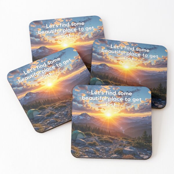 Item preview, A dramatic 3D background illustrating a sunset over a mountain campsite, perfect for travel and adventure-themed projects. designed and sold by AlwaysHome.