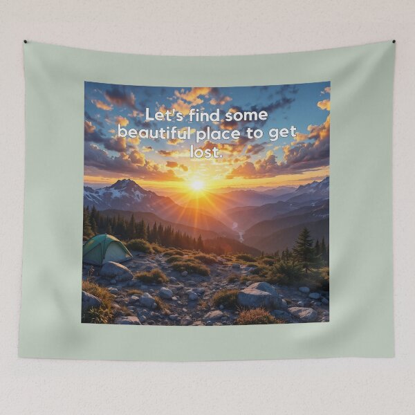 Item preview, A dramatic 3D background illustrating a sunset over a mountain campsite, perfect for travel and adventure-themed projects. designed and sold by AlwaysHome.