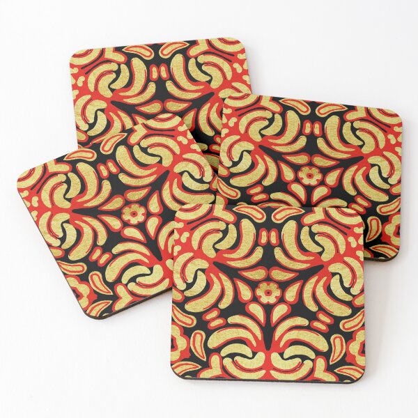 Item preview, Hand drawn repeat pattern. Gold red organic design. designed and sold by Shoot-The-Moon.