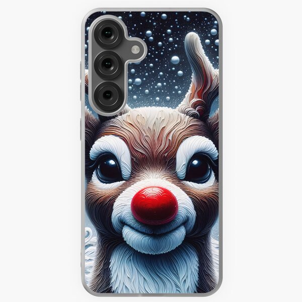 Item preview, Rudolph reindeer of Santa with red nose textured portrait painting designed and sold by EmeraldeaDesign.