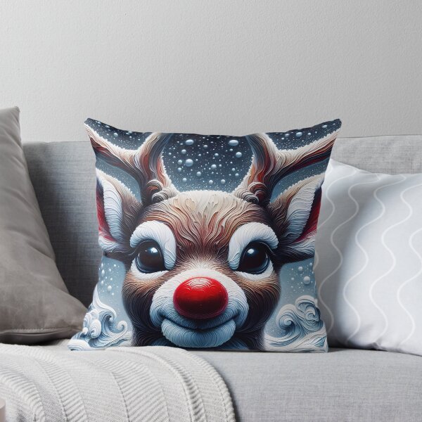 Item preview, Rudolph reindeer of Santa with red nose textured portrait painting designed and sold by EmeraldeaDesign.