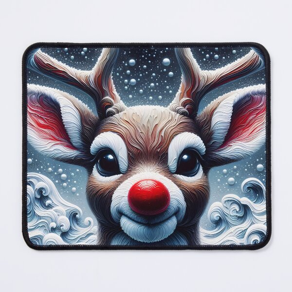 Item preview, Rudolph reindeer of Santa with red nose textured portrait painting designed and sold by EmeraldeaDesign.