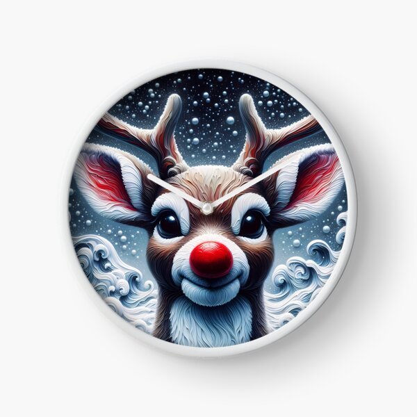 Item preview, Rudolph reindeer of Santa with red nose textured portrait painting designed and sold by EmeraldeaDesign.