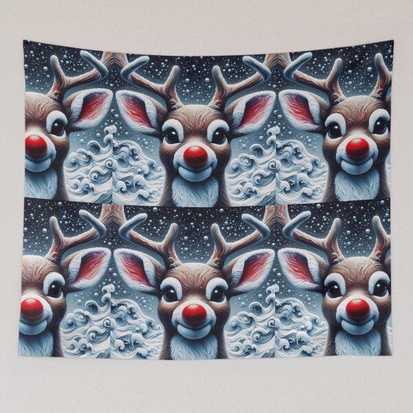 Item preview, Rudolph reindeer of Santa with red nose textured portrait painting designed and sold by EmeraldeaDesign.