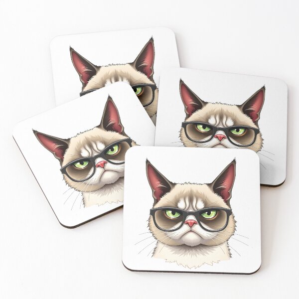 Item preview, Cartoon grumpy cat with glasses designed and sold by naatala.