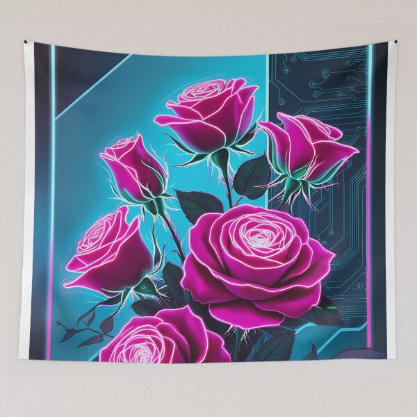 Item preview, Neon Roses in Futuristic Glow – Cyberpunk Art designed and sold by MystiqSlav.