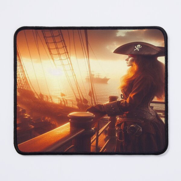 Item preview, AI generated pirate looking off into the sunset from her ship designed and sold by AI-this-is-AI.