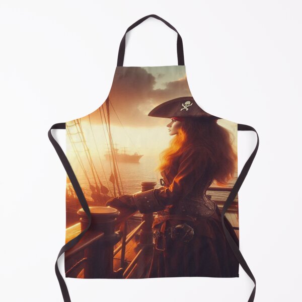 Item preview, AI generated pirate looking off into the sunset from her ship designed and sold by AI-this-is-AI.