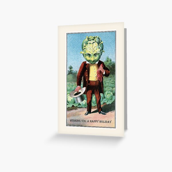 Item preview, Cabbage Head Man ~ Vintage Victorian Weird Merry Christmas Greeting Card 1900s  designed and sold by Arwen-Art.