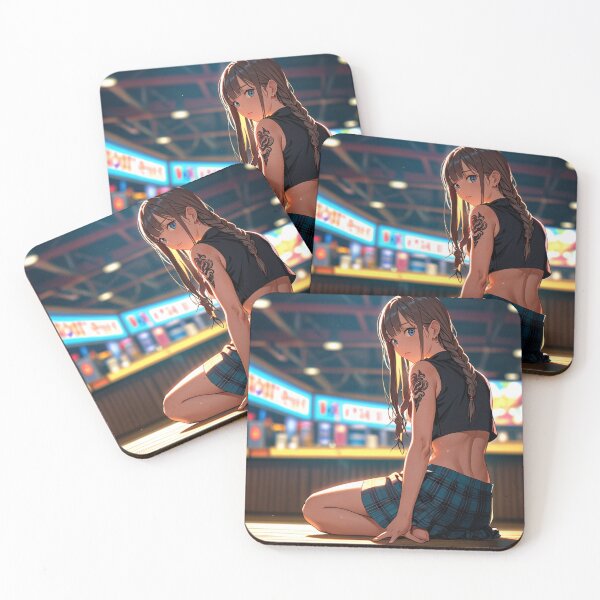 Item preview,  Beautiful dark haired Tattooed Anime Manga Girl in sleeveless top designed and sold by Vintage Designs +.