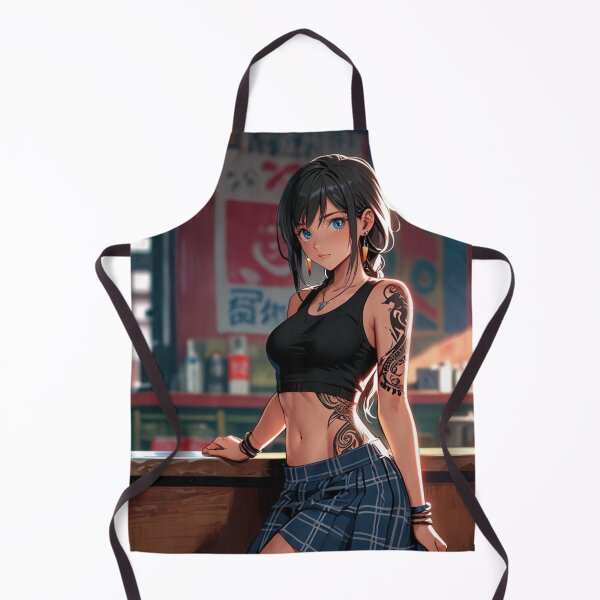 Item preview, Beautiful dark haired Tattooed Anime Manga Girl in sleeveless top designed and sold by Vintage Designs +.