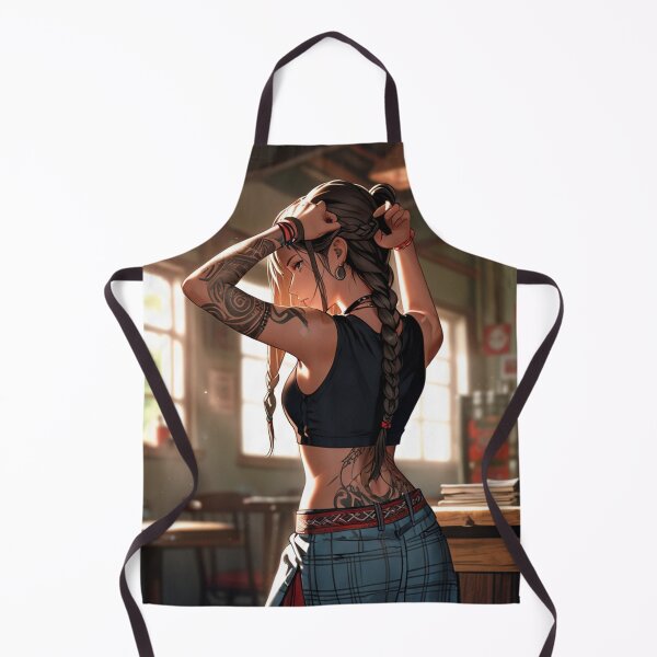 Item preview, Beautiful dark haired Tattooed Anime Manga Girl in sleeveless top designed and sold by Vintage Designs +.