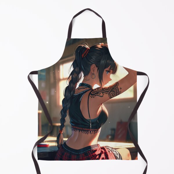Item preview, Beautiful dark haired Tattooed Anime Manga Girl in sleeveless top designed and sold by Vintage Designs +.