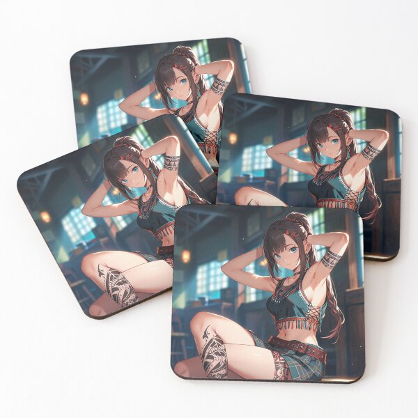 Item preview, Beautiful dark haired Tattooed Anime Manga Girl in sleeveless top designed and sold by Vintage Designs +.