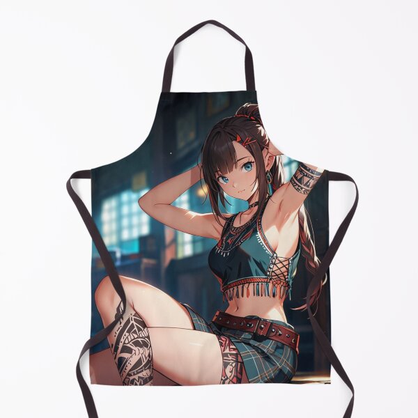 Item preview, Beautiful dark haired Tattooed Anime Manga Girl in sleeveless top designed and sold by Vintage Designs +.