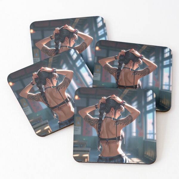 Item preview, Beautiful dark haired Tattooed Anime Manga Girl in sleeveless top designed and sold by Vintage Designs +.