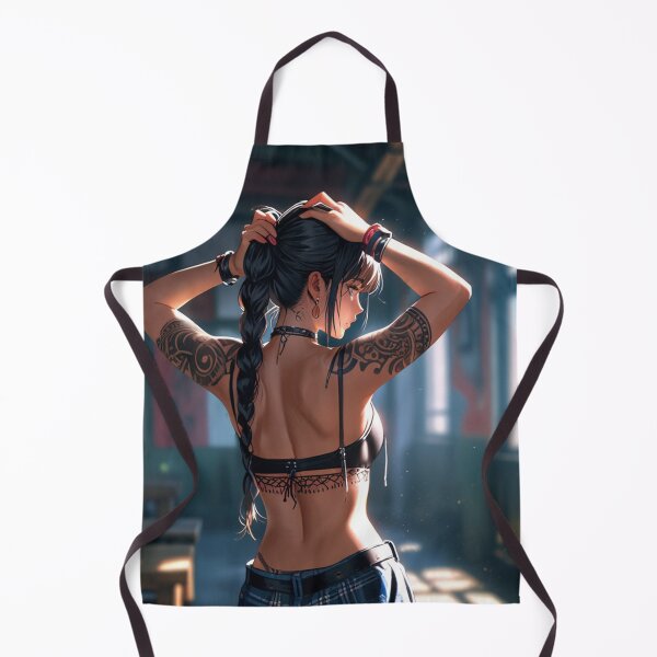 Item preview, Beautiful dark haired Tattooed Anime Manga Girl in sleeveless top designed and sold by Vintage Designs +.
