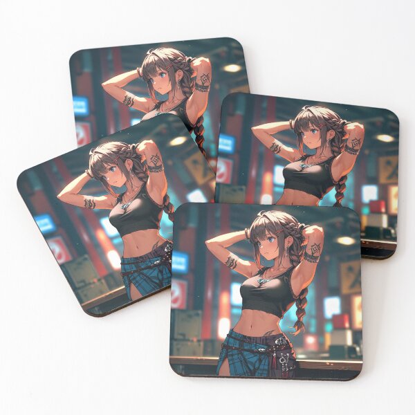 Item preview, Beautiful dark haired Tattooed Anime Manga Girl in sleeveless top designed and sold by Vintage Designs +.