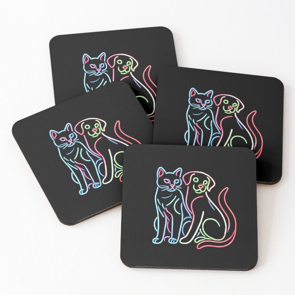 Item preview, Colorful Neon Cat and Dog Art - Vibrant Continuous Line Design designed and sold by Beatka1.