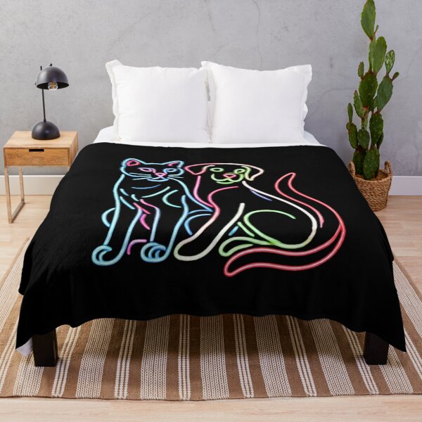 Item preview, Colorful Neon Cat and Dog Art - Vibrant Continuous Line Design designed and sold by Beatka1.
