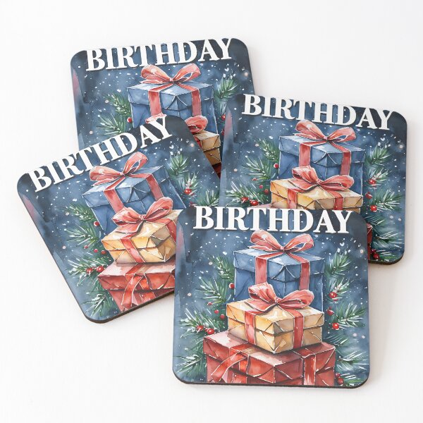 Item preview, A festive birthday card featuring beautifully wrapped gifts, greenery, and snow-themed decorations. designed and sold by PholPol1959.