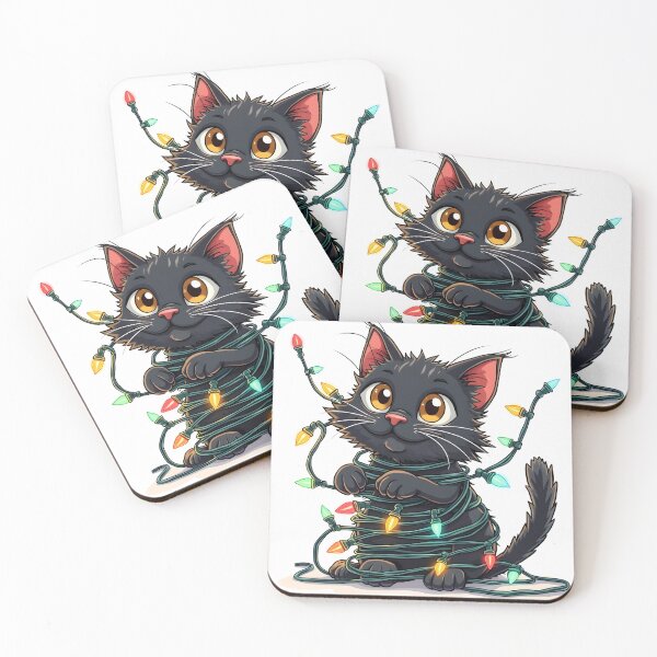 Item preview, Funny  black cat tangled in christmas lights designed and sold by naatala.