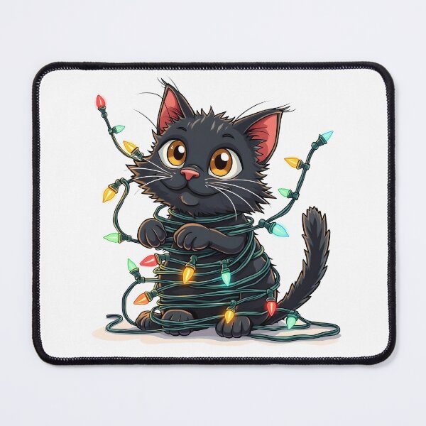 Item preview, Funny black cat tangled in christmas lights designed and sold by naatala.