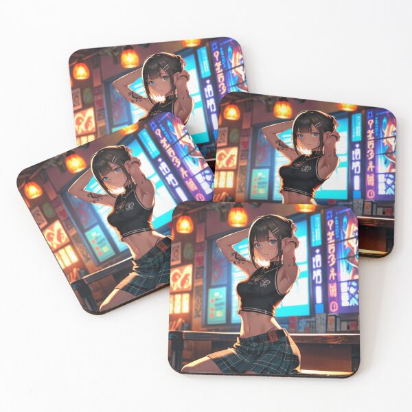 Item preview, Beautiful dark haired Tattooed Anime Manga Girl in sleeveless top designed and sold by Vintage Designs +.
