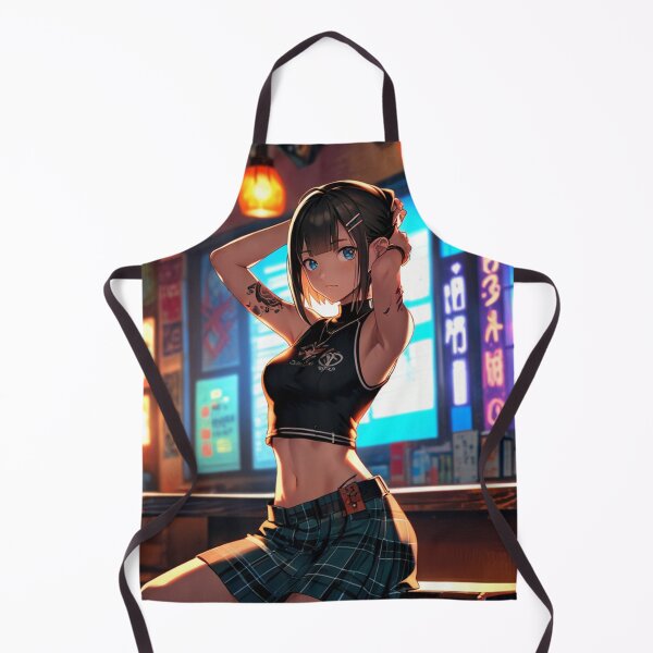 Item preview, Beautiful dark haired Tattooed Anime Manga Girl in sleeveless top designed and sold by Vintage Designs +.