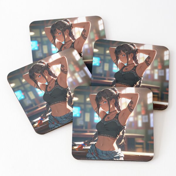 Item preview, Beautiful dark haired Tattooed Anime Manga Girl in sleeveless top designed and sold by Vintage Designs +.
