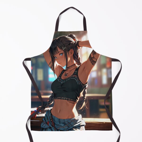 Item preview, Beautiful dark haired Tattooed Anime Manga Girl in sleeveless top designed and sold by Vintage Designs +.