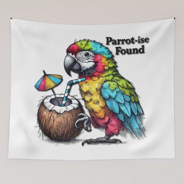 Item preview, Parrot-ise Found - Tropical Parrot with Coconut Drink Design designed and sold by HopeLoom.