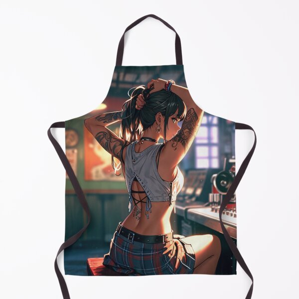 Item preview, Beautiful dark haired Tattooed Anime Manga Girl in sleeveless top designed and sold by Vintage Designs +.