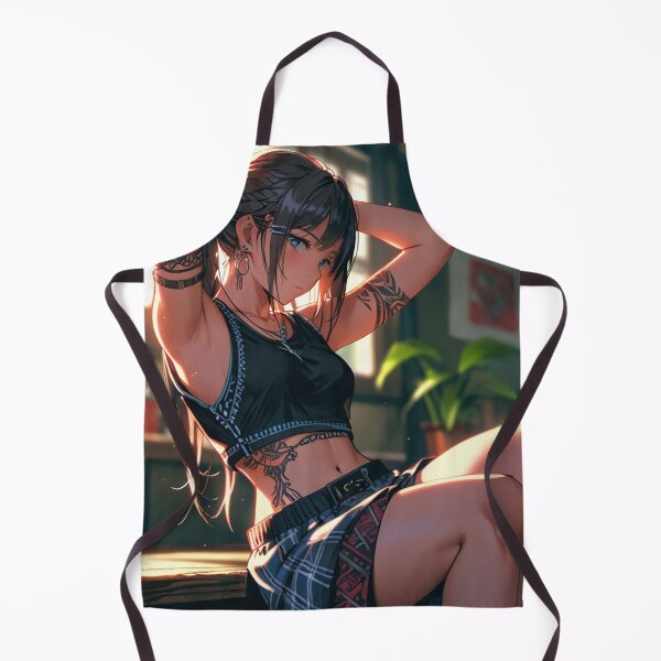 Item preview, Beautiful dark haired Tattooed Anime Manga Girl in sleeveless top designed and sold by Vintage Designs +.