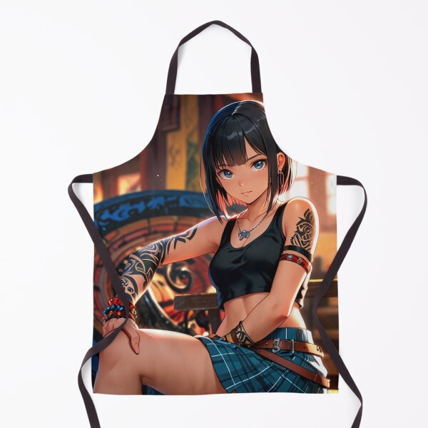 Item preview, Beautiful dark haired Tattooed Anime Manga Girl in sleeveless top designed and sold by Vintage Designs +.