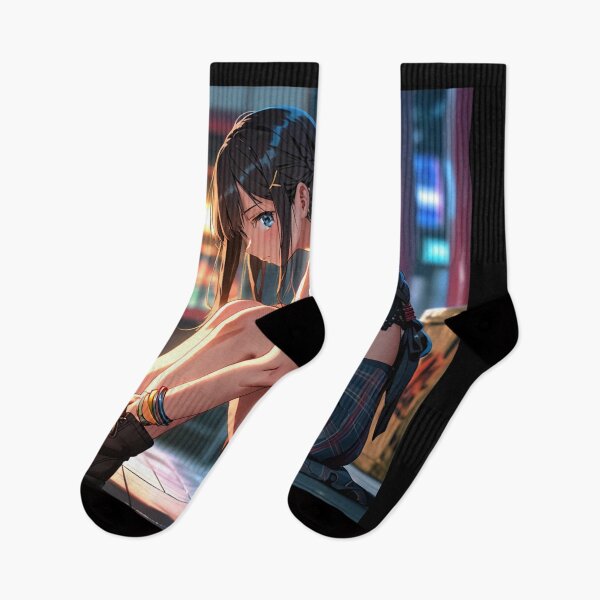 Item preview, Beautiful dark haired Tattooed Anime Manga Girl in sleeveless top designed and sold by Vintage Designs +.