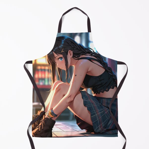 Item preview, Beautiful dark haired Tattooed Anime Manga Girl in sleeveless top designed and sold by Vintage Designs +.