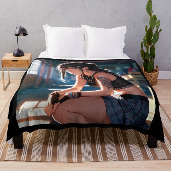 Item preview, Beautiful dark haired Tattooed Anime Manga Girl in sleeveless top designed and sold by Vintage Designs +.