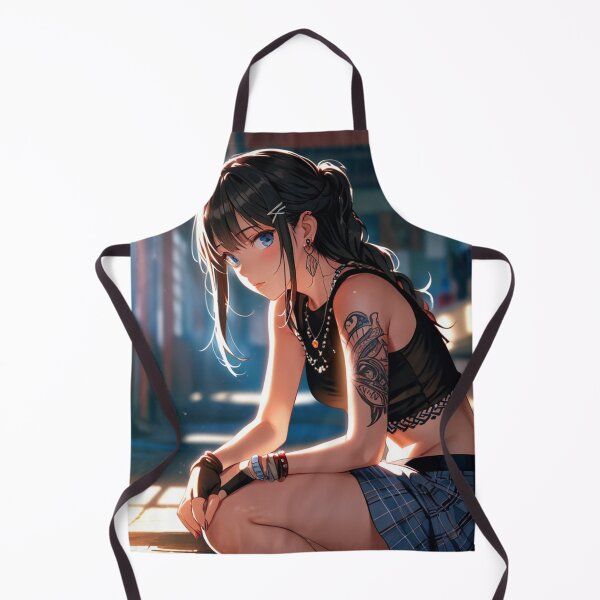 Item preview, Beautiful dark haired Tattooed Anime Manga Girl in sleeveless top designed and sold by Vintage Designs +.