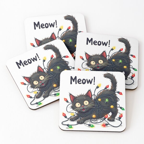 Item preview, Funny  black cat tangled in christmas lights designed and sold by naatala.