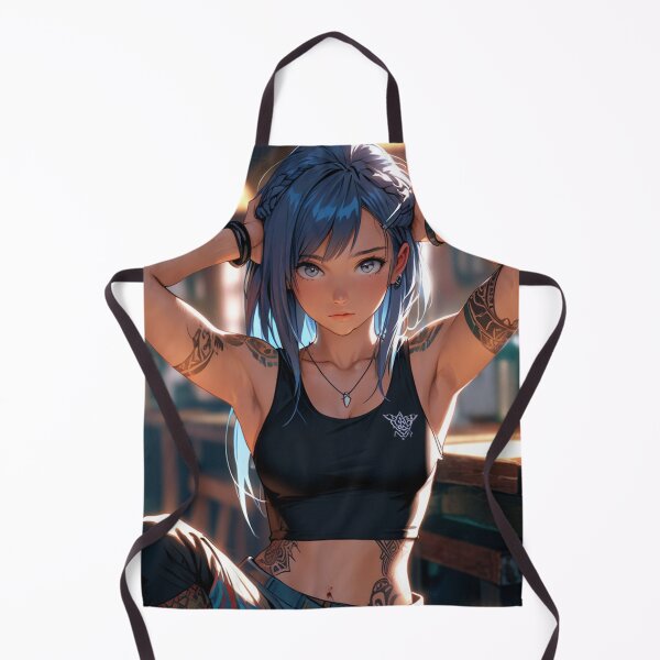 Item preview, Beautiful blue haired Tattooed Anime Manga Girl in sleeveless top designed and sold by Vintage Designs +.