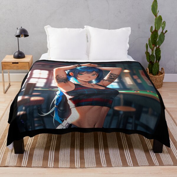 Item preview, Beautiful blue haired Tattooed Anime Manga Girl in sleeveless top designed and sold by Vintage Designs +.