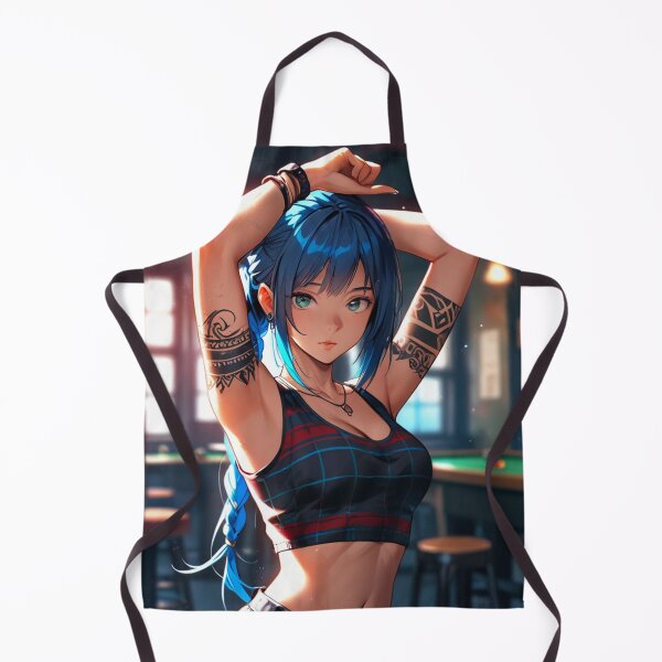 Item preview, Beautiful blue haired Tattooed Anime Manga Girl in sleeveless top designed and sold by Vintage Designs +.