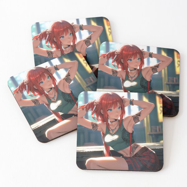 Item preview, Beautiful bred haired Tattooed Anime Manga Girl in sleeveless top designed and sold by Vintage Designs +.