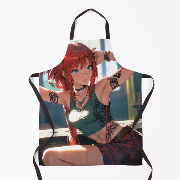 Item preview, Beautiful bred haired Tattooed Anime Manga Girl in sleeveless top designed and sold by Vintage Designs +.