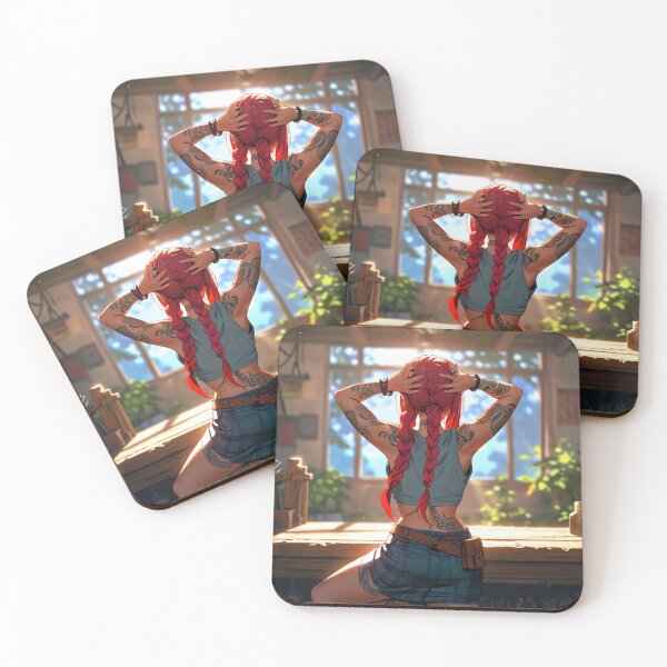 Item preview, Beautiful red haired Tattooed Anime Manga Girl in sleeveless top designed and sold by Vintage Designs +.