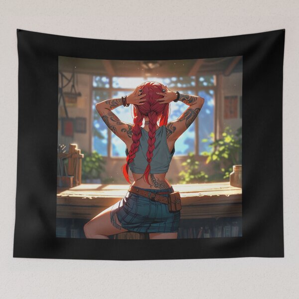 Item preview, Beautiful red haired Tattooed Anime Manga Girl in sleeveless top designed and sold by Vintage Designs +.